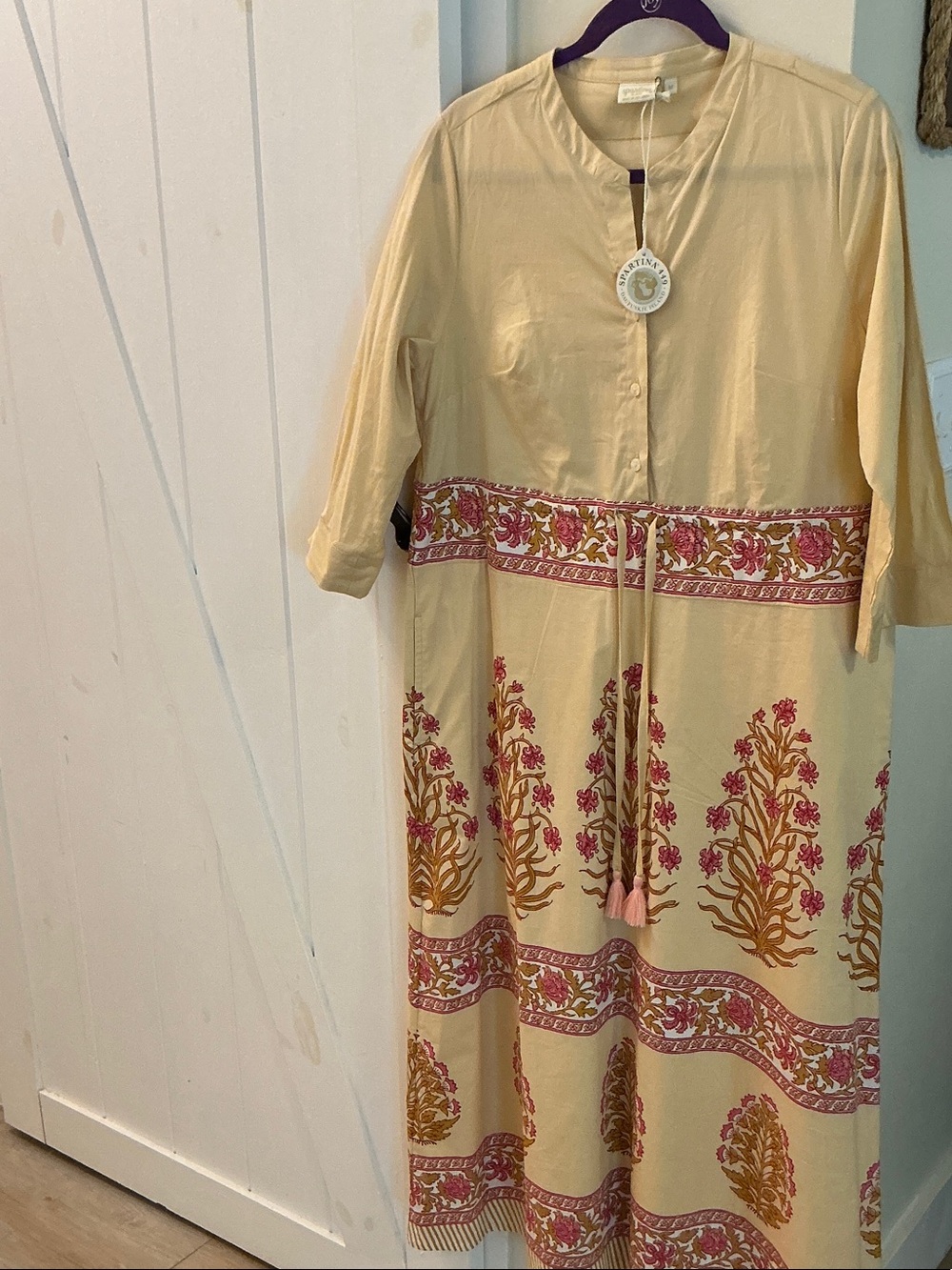 Spartina 449 Cream Maxi Dress with Pink & Gold Floral Border